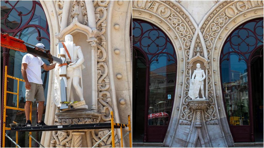 Installazione della copia della statua del re D. Sebastião